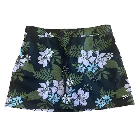 Speedo Swim Skirt Size Medium Black Green Tropical Print Swim Bottoms Women - Picture 1 of 6